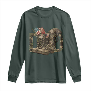 Army Military Dad Combat Boots American Flag Long Sleeve Shirt TS11 Dark Forest Green Print Your Wear