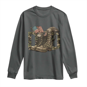 Army Military Dad Combat Boots American Flag Long Sleeve Shirt TS11 Dark Heather Print Your Wear