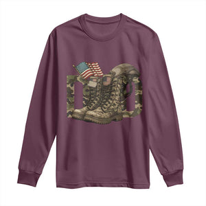 Army Military Dad Combat Boots American Flag Long Sleeve Shirt TS11 Maroon Print Your Wear