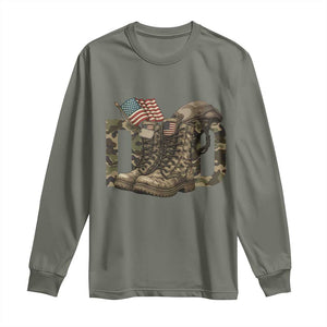 Army Military Dad Combat Boots American Flag Long Sleeve Shirt TS11 Military Green Print Your Wear