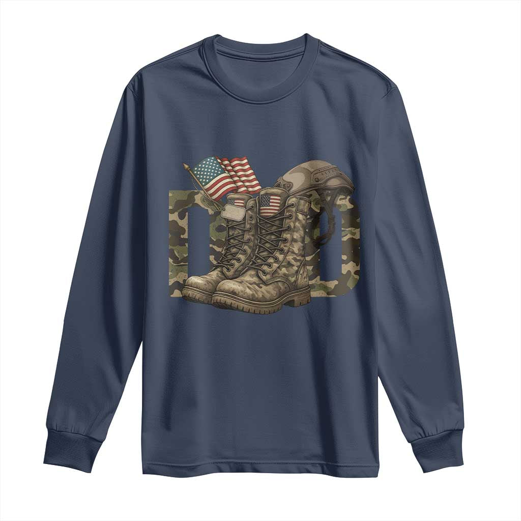Army Military Dad Combat Boots American Flag Long Sleeve Shirt TS11 Navy Print Your Wear