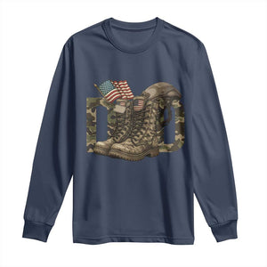 Army Military Dad Combat Boots American Flag Long Sleeve Shirt TS11 Navy Print Your Wear