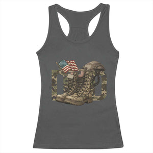 Army Military Dad Combat Boots American Flag Racerback Tank Top TS11 Dark Heather Print Your Wear
