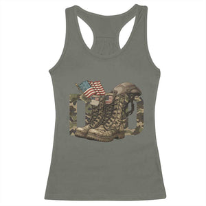 Army Military Dad Combat Boots American Flag Racerback Tank Top TS11 Military Green Print Your Wear