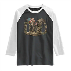 Army Military Dad Combat Boots American Flag Raglan Shirt TS11 Black White Print Your Wear