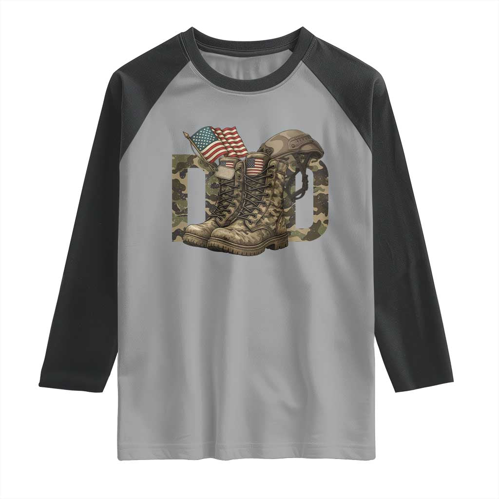 Army Military Dad Combat Boots American Flag Raglan Shirt TS11 Sport Gray Black Print Your Wear
