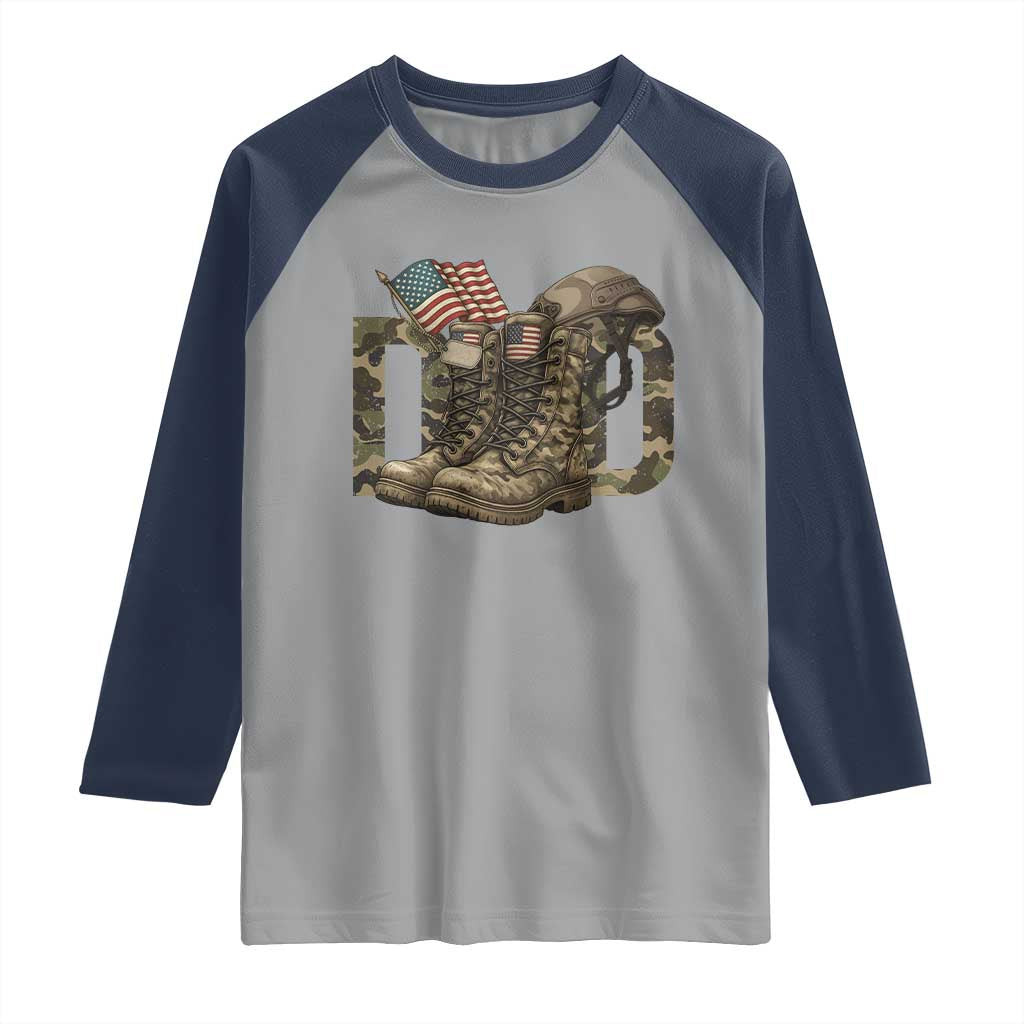 Army Military Dad Combat Boots American Flag Raglan Shirt TS11 Sport Gray Navy Print Your Wear