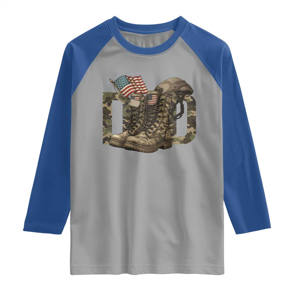 Army Military Dad Combat Boots American Flag Raglan Shirt TS11 Sport Gray Royal Print Your Wear