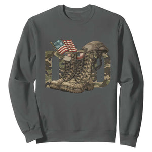 Army Military Dad Combat Boots American Flag Sweatshirt TS11 Dark Heather Print Your Wear