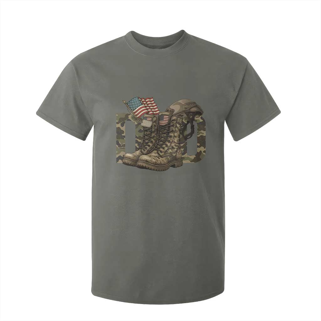 Army Military Dad Combat Boots American Flag T Shirt For Kid TS11 Military Green Print Your Wear