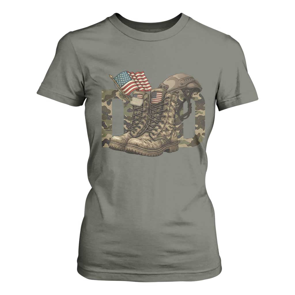 Army Military Dad Combat Boots American Flag T Shirt For Women TS11 Military Green Print Your Wear