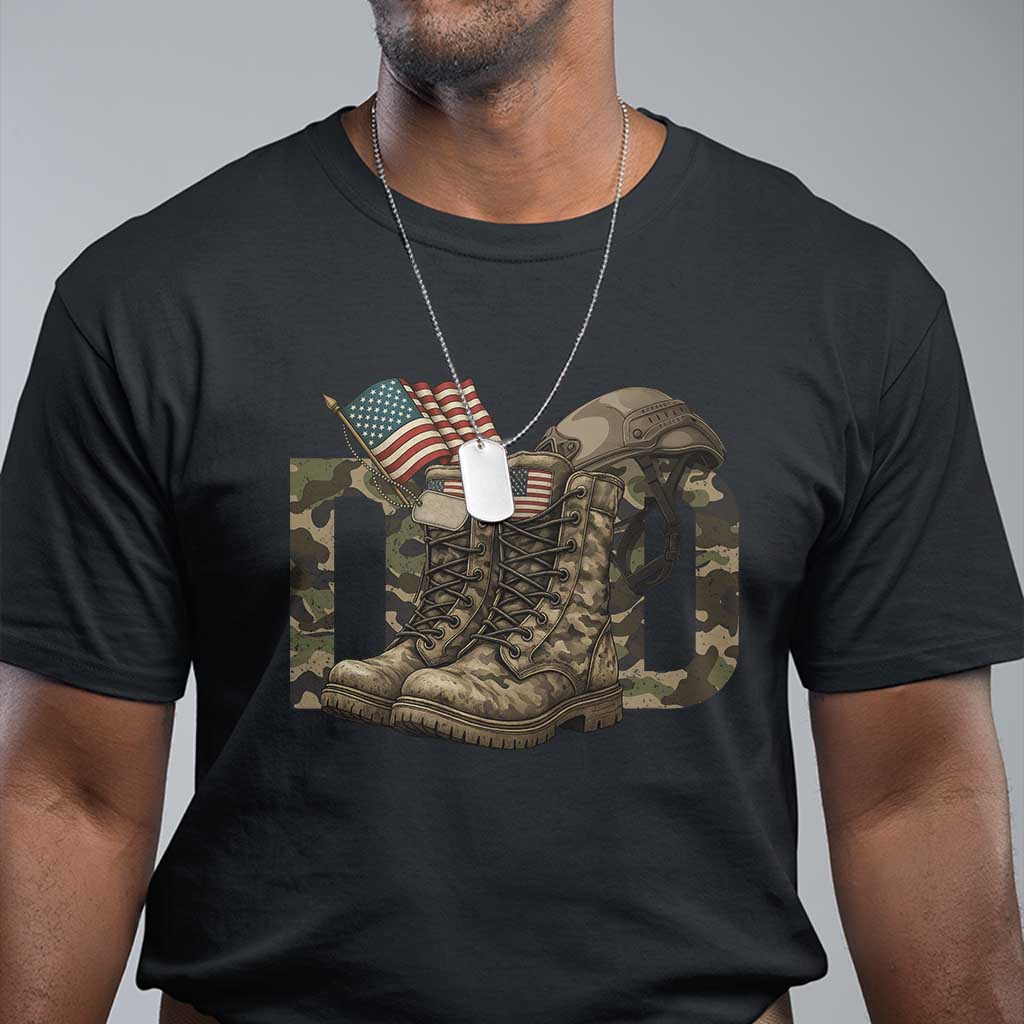 Army Military Dad Combat Boots American Flag T Shirt TS11 Black Print Your Wear