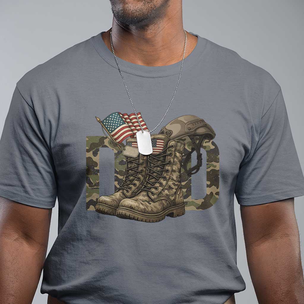 Army Military Dad Combat Boots American Flag T Shirt TS11 Charcoal Print Your Wear