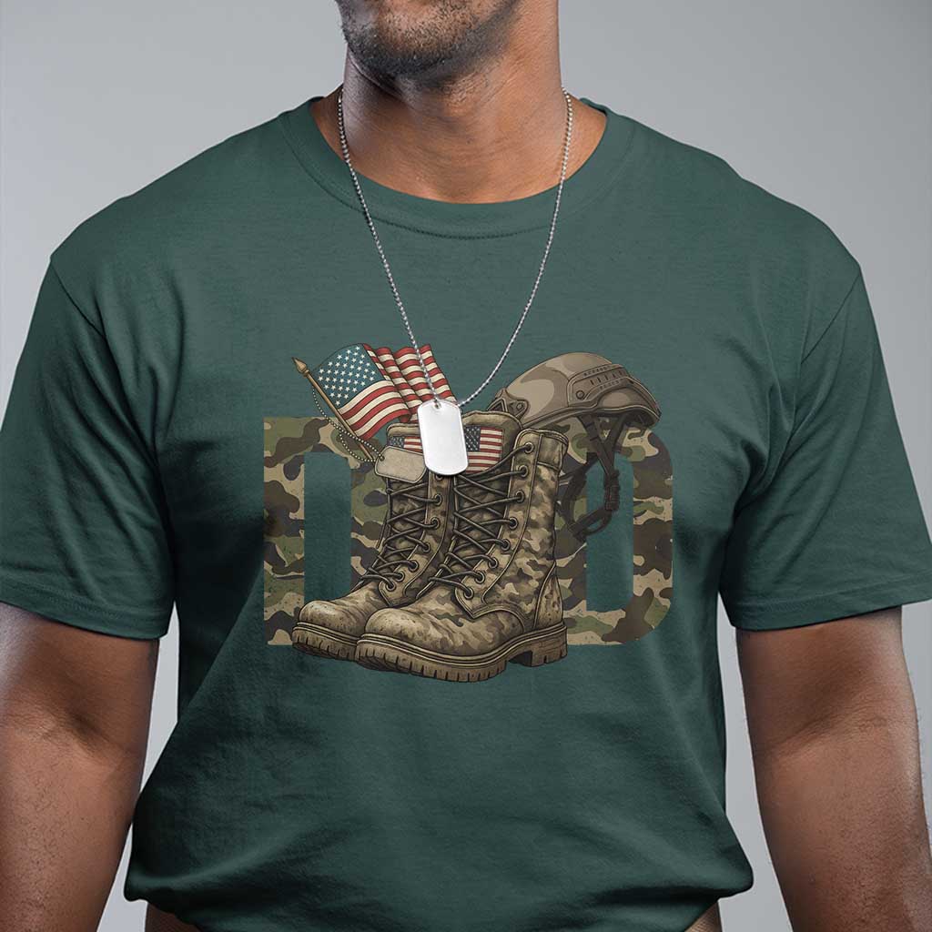 Army Military Dad Combat Boots American Flag T Shirt TS11 Dark Forest Green Print Your Wear