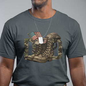 Army Military Dad Combat Boots American Flag T Shirt TS11 Dark Heather Print Your Wear
