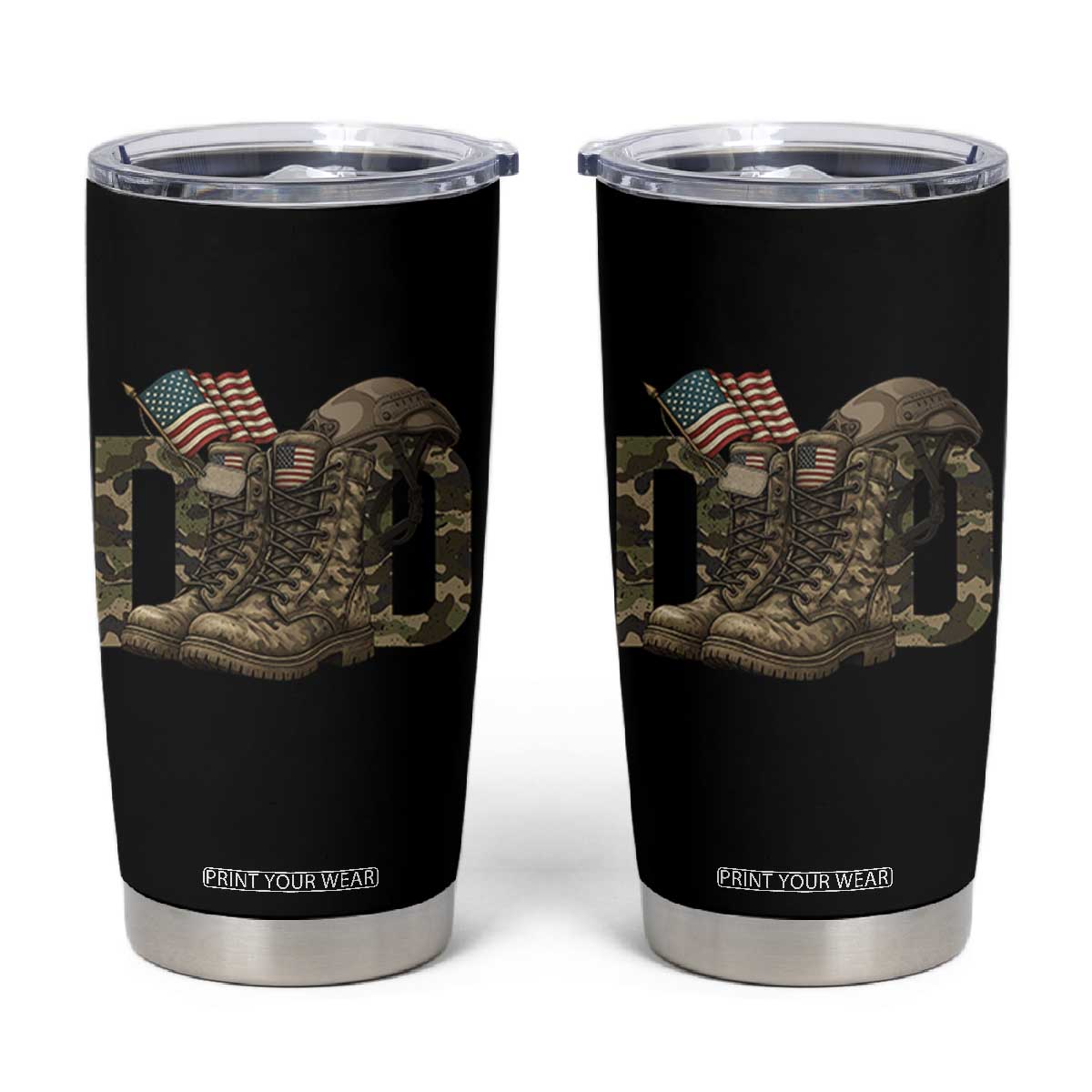 Army Military Dad Combat Boots American Flag Tumbler Cup TS11 Black Print Your Wear