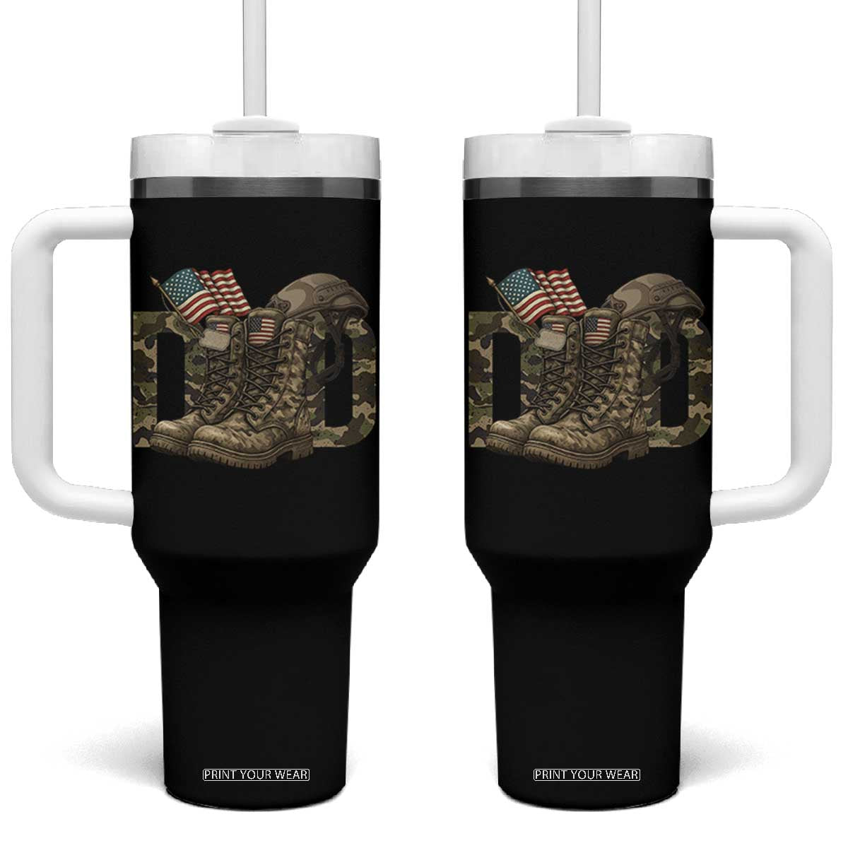 Army Military Dad Combat Boots American Flag Tumbler With Handle TS11 One Size: 40 oz Black Print Your Wear