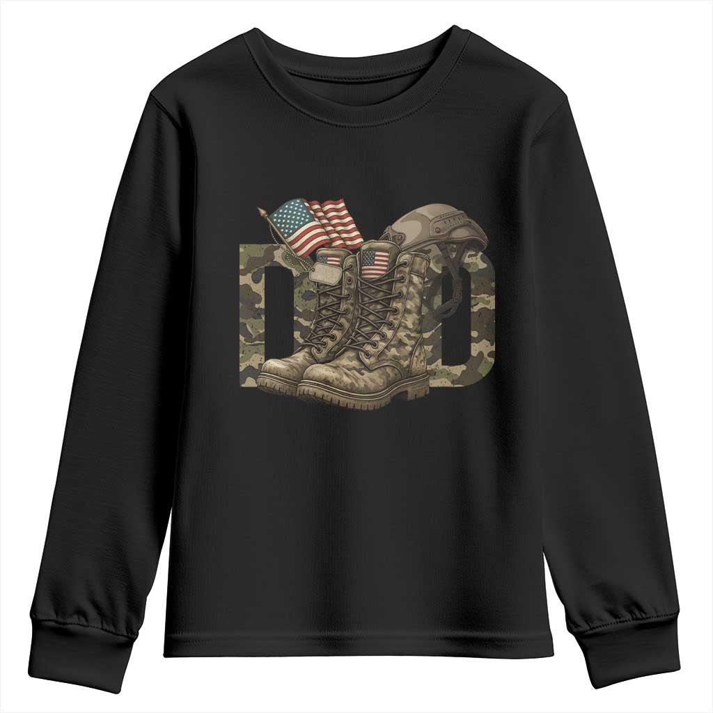 Army Military Dad Combat Boots American Flag Youth Sweatshirt TS11 Black Print Your Wear