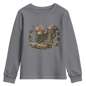 Army Military Dad Combat Boots American Flag Youth Sweatshirt TS11 Charcoal Print Your Wear