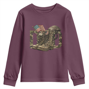 Army Military Dad Combat Boots American Flag Youth Sweatshirt TS11 Maroon Print Your Wear