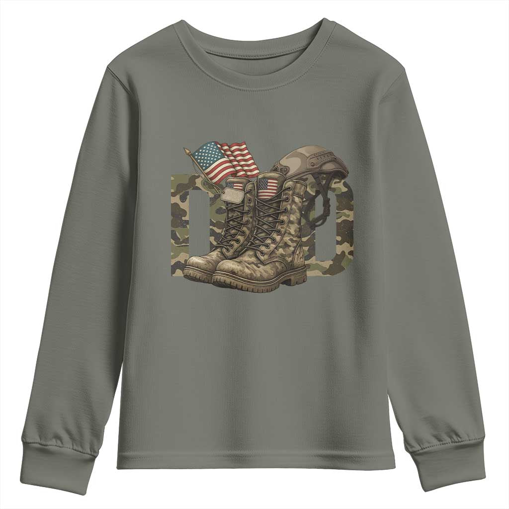 Army Military Dad Combat Boots American Flag Youth Sweatshirt TS11 Military Green Print Your Wear
