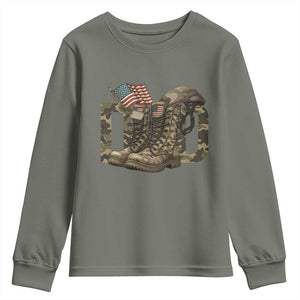 Army Military Dad Combat Boots American Flag Youth Sweatshirt TS11 Military Green Print Your Wear