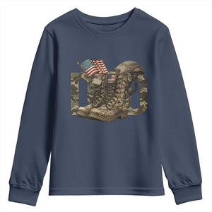 Army Military Dad Combat Boots American Flag Youth Sweatshirt TS11 Navy Print Your Wear