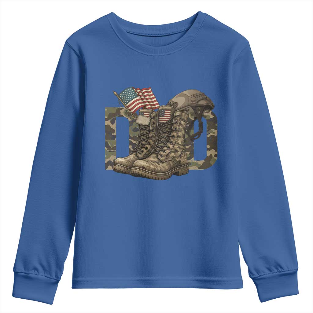Army Military Dad Combat Boots American Flag Youth Sweatshirt TS11 Royal Blue Print Your Wear