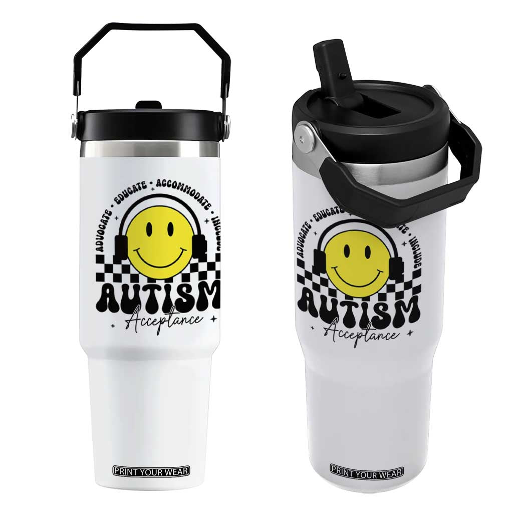 Autism Acceptance Flip Straw Tumbler Advocate Educate Accomodate Include Special Education TS02 One Size: 30 oz White Print Your Wear