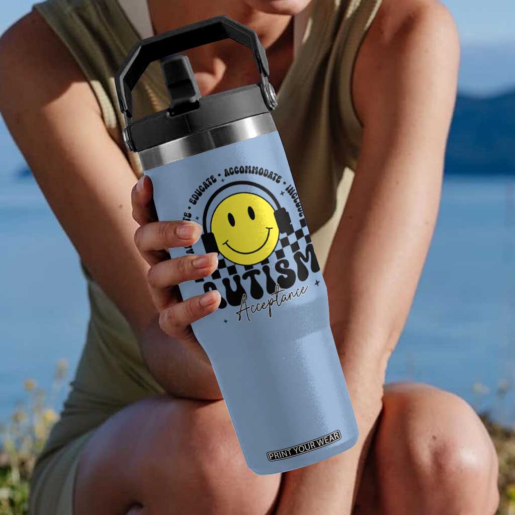 Autism Acceptance Flip Straw Tumbler Advocate Educate Accomodate Include Special Education TS02 One Size: 30 oz Light Blue Print Your Wear