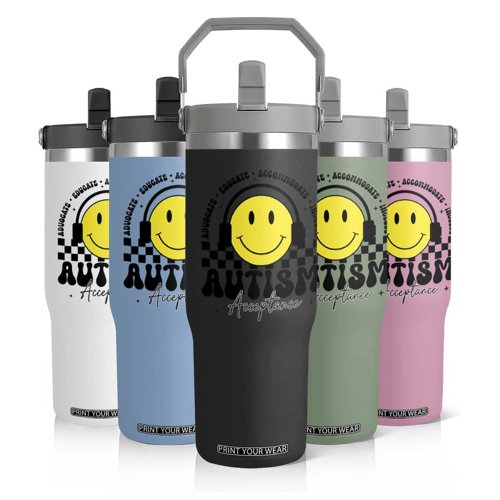 Autism Acceptance Flip Straw Tumbler Advocate Educate Accomodate Include Special Education TS02 Print Your Wear