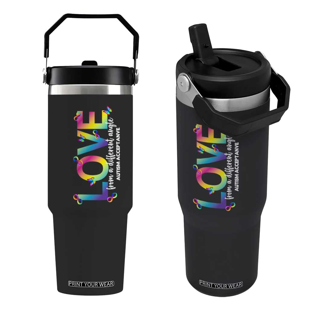 Autism Acceptance Flip Straw Tumbler Love From a Different Angle Rainbow Infinity TS02 One Size: 30 oz Black Print Your Wear