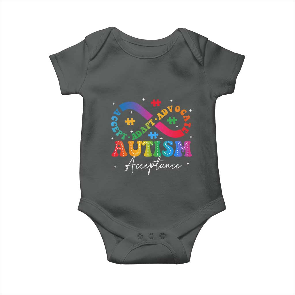 Autism Awareness Acceptance Baby Onesie Infinity Symbol Neurodiversity TS10 Dark Heather Print Your Wear