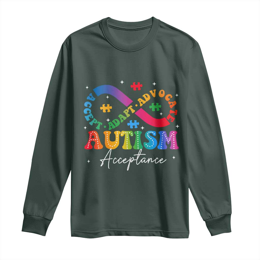 Autism Awareness Acceptance Long Sleeve Shirt Infinity Symbol Neurodiversity TS10 Dark Forest Green Print Your Wear