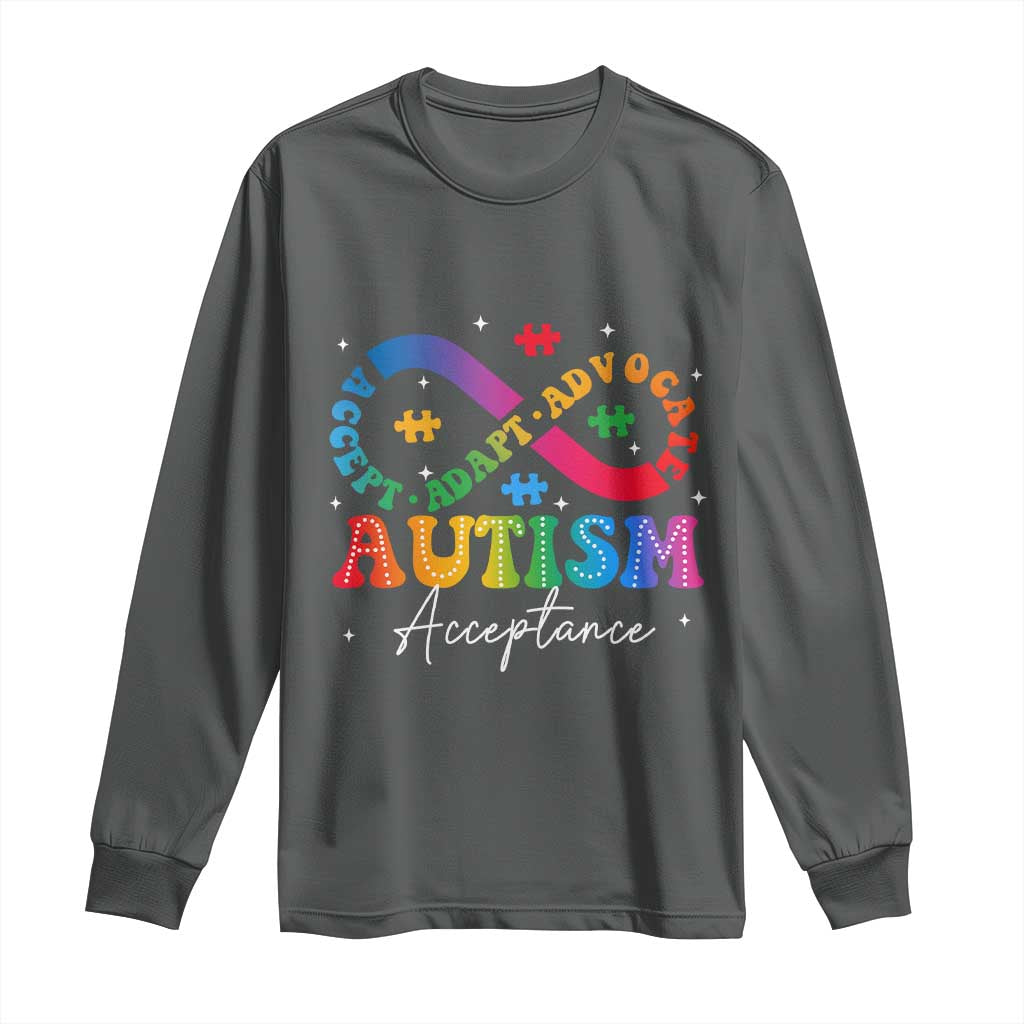 Autism Awareness Acceptance Long Sleeve Shirt Infinity Symbol Neurodiversity TS10 Dark Heather Print Your Wear