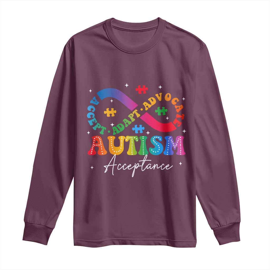 Autism Awareness Acceptance Long Sleeve Shirt Infinity Symbol Neurodiversity TS10 Maroon Print Your Wear