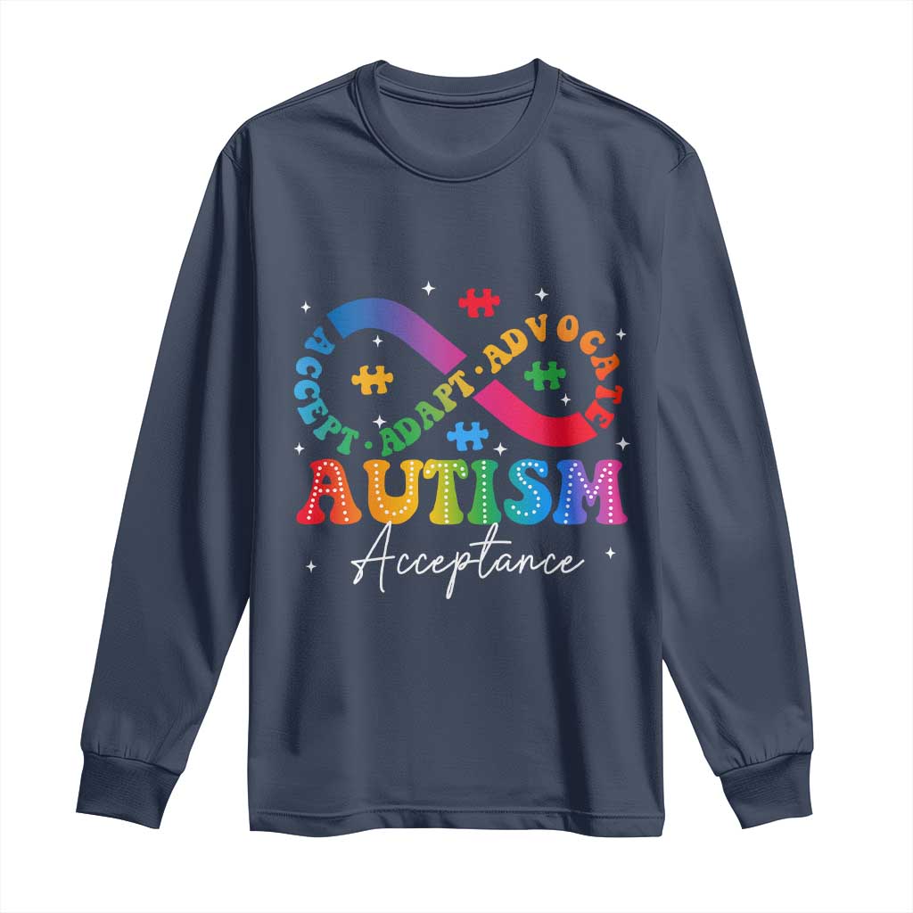 Autism Awareness Acceptance Long Sleeve Shirt Infinity Symbol Neurodiversity TS10 Navy Print Your Wear