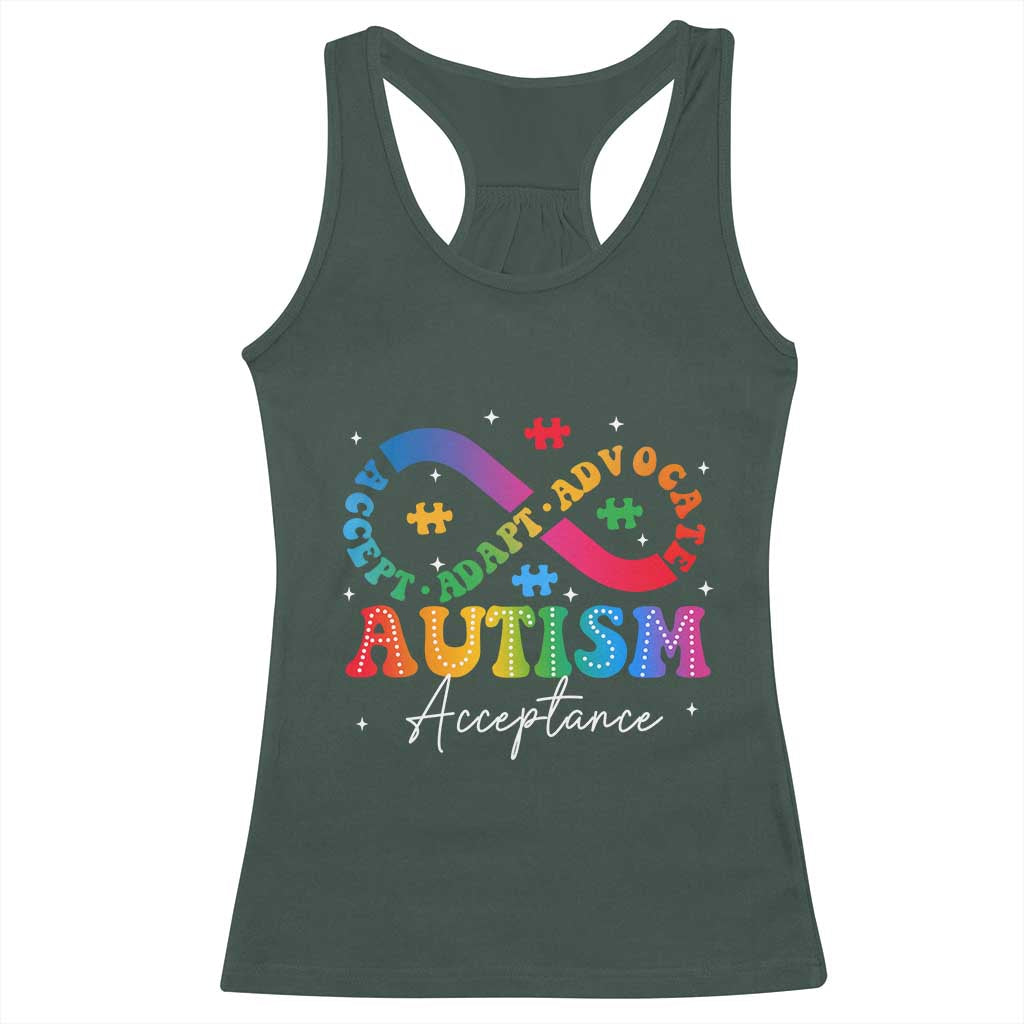 Autism Awareness Acceptance Racerback Tank Top Infinity Symbol Neurodiversity TS10 Dark Forest Green Print Your Wear