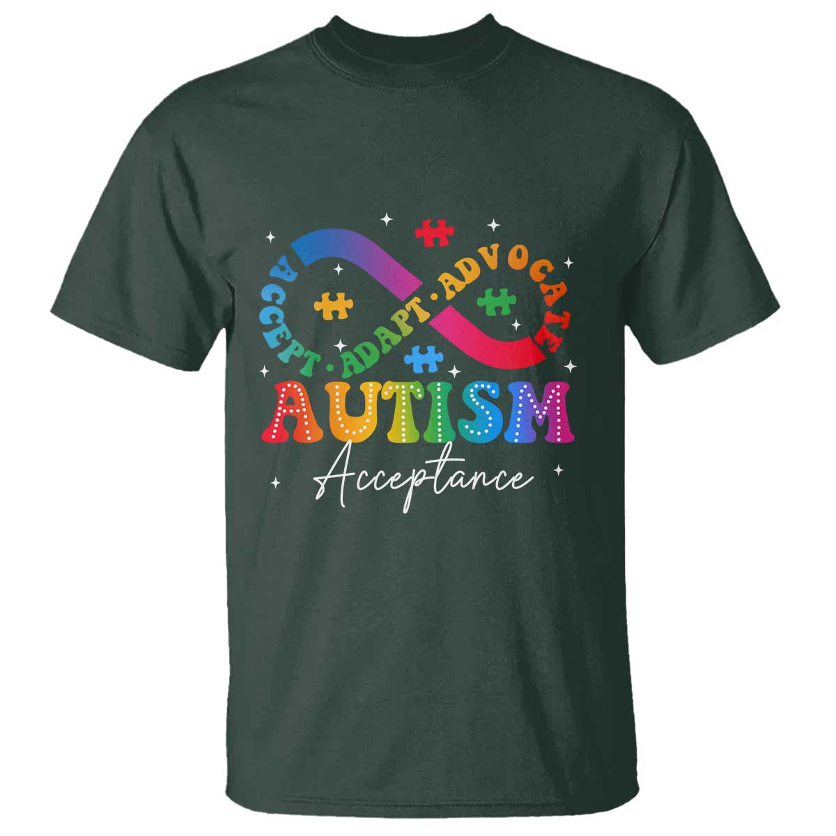 Autism Awareness Acceptance T Shirt Infinity Symbol Neurodiversity TS10 Dark Forest Green Print Your Wear