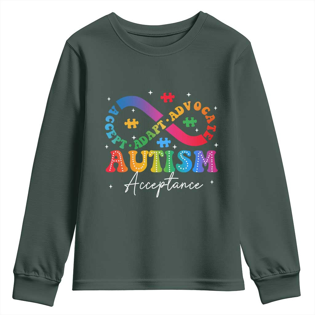 Autism Awareness Acceptance Youth Sweatshirt Infinity Symbol Neurodiversity TS10 Dark Forest Green Print Your Wear