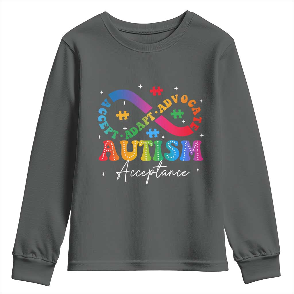 Autism Awareness Acceptance Youth Sweatshirt Infinity Symbol Neurodiversity TS10 Dark Heather Print Your Wear