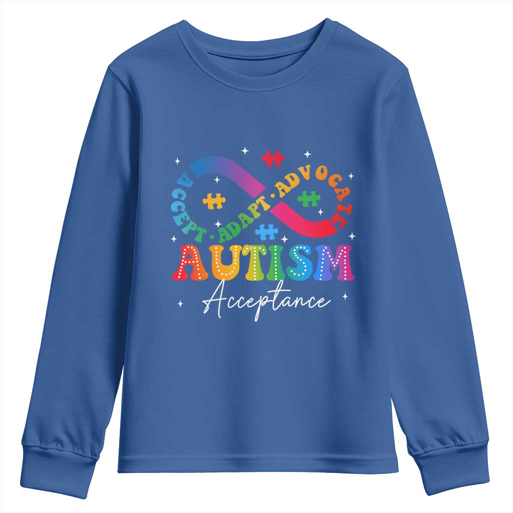 Autism Awareness Acceptance Youth Sweatshirt Infinity Symbol Neurodiversity TS10 Royal Blue Print Your Wear