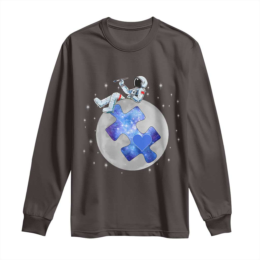 Autism Awareness Astronaut Long Sleeve Shirt Space Stars Autistic Kids Sped Teacher TS10 Dark Chocolate Print Your Wear