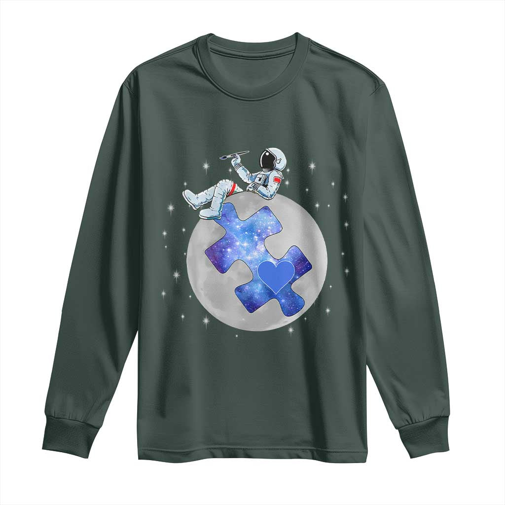 Autism Awareness Astronaut Long Sleeve Shirt Space Stars Autistic Kids Sped Teacher TS10 Dark Forest Green Print Your Wear