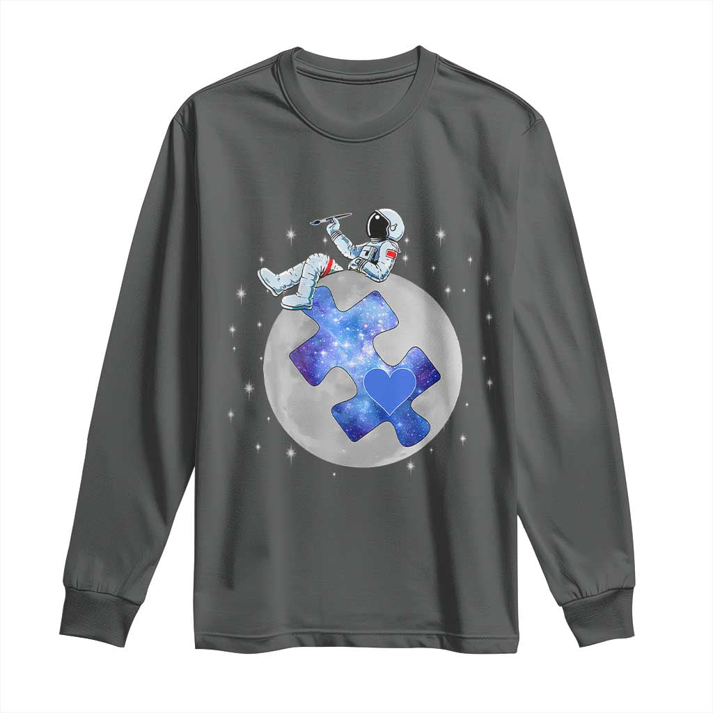 Autism Awareness Astronaut Long Sleeve Shirt Space Stars Autistic Kids Sped Teacher TS10 Dark Heather Print Your Wear