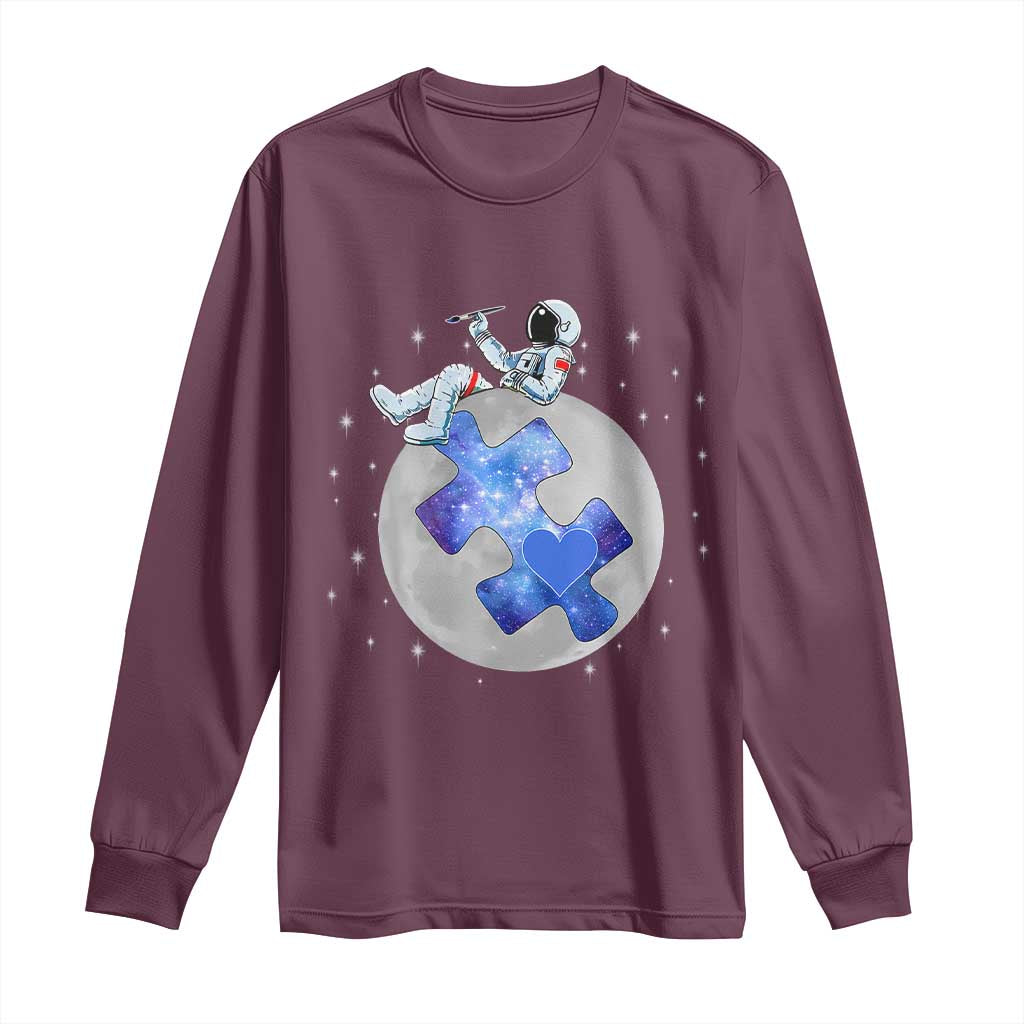Autism Awareness Astronaut Long Sleeve Shirt Space Stars Autistic Kids Sped Teacher TS10 Maroon Print Your Wear