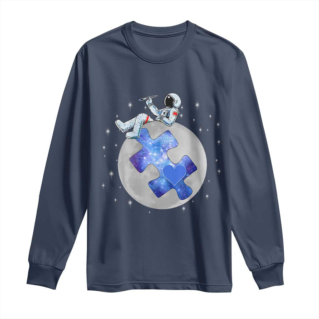 Autism Awareness Astronaut Long Sleeve Shirt Space Stars Autistic Kids Sped Teacher TS10 Navy Print Your Wear