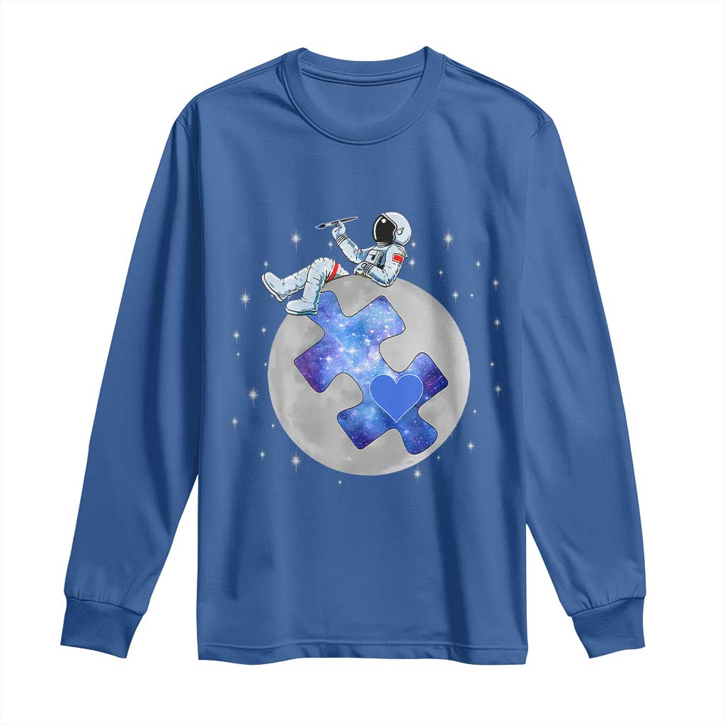 Autism Awareness Astronaut Long Sleeve Shirt Space Stars Autistic Kids Sped Teacher TS10 Royal Blue Print Your Wear