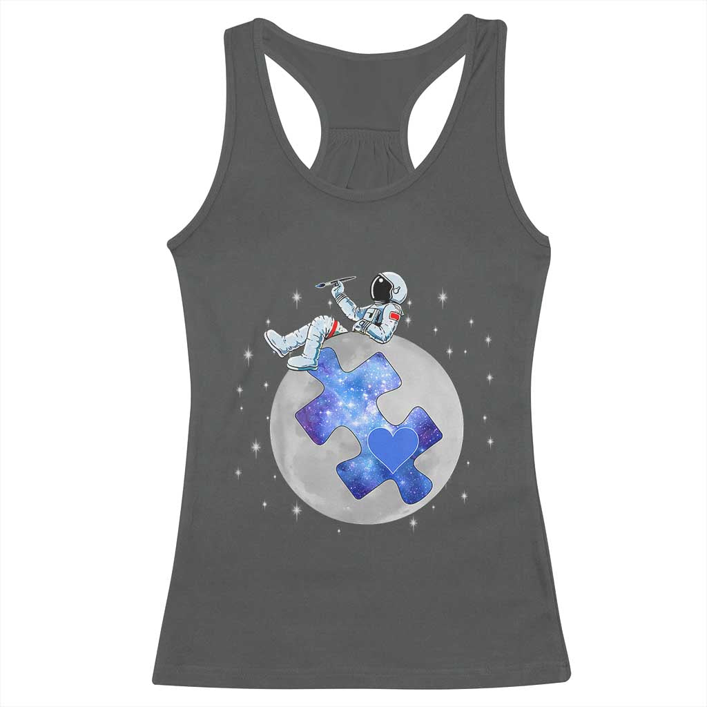 Autism Awareness Astronaut Racerback Tank Top Space Stars Autistic Kids Sped Teacher TS10 Dark Heather Print Your Wear