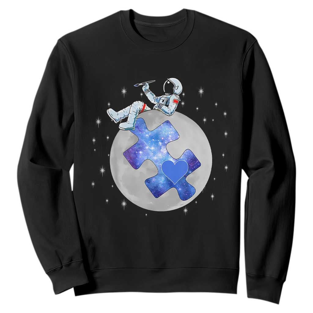 Autism Awareness Astronaut Sweatshirt Space Stars Autistic Kids Sped Teacher TS10 Black Print Your Wear